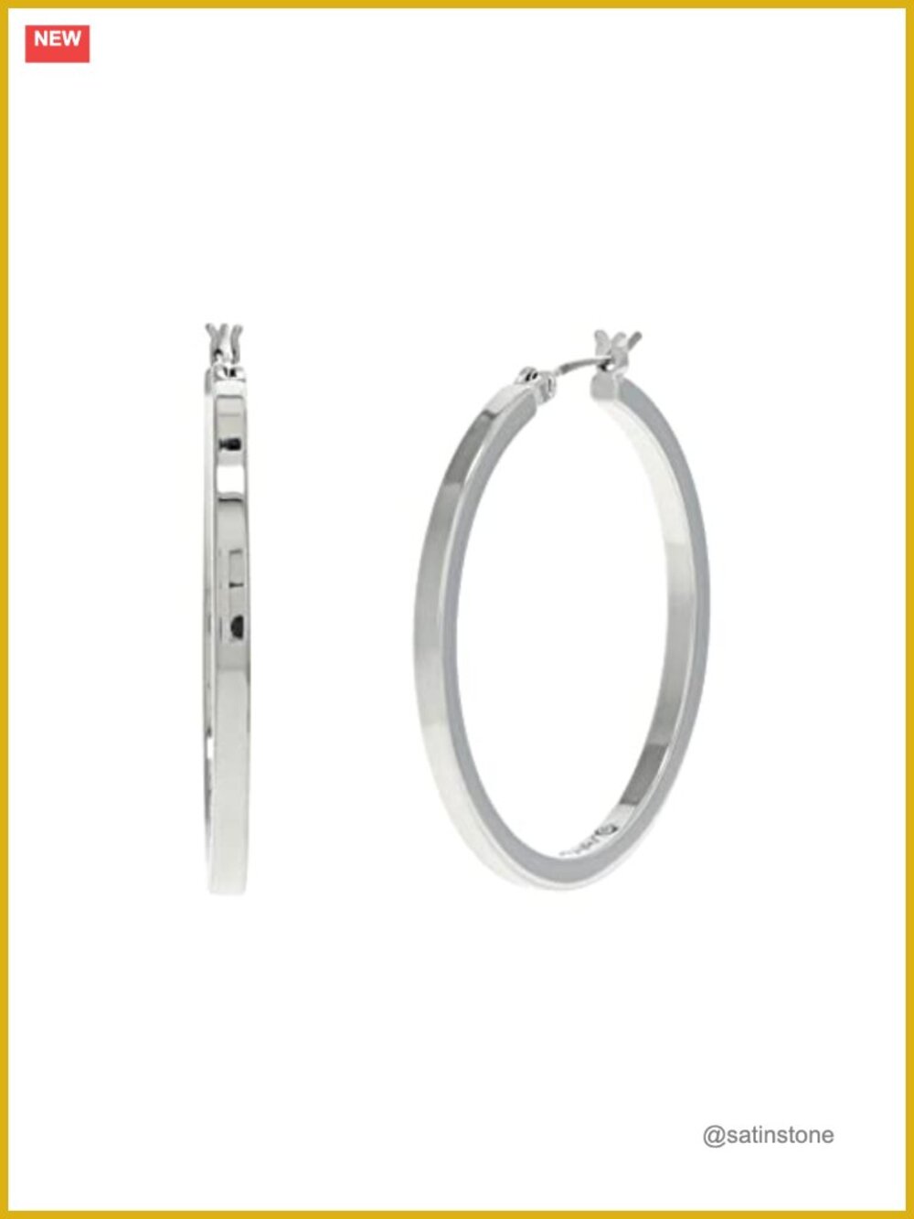 Round Hoop Earrings Silver Tone Plated Metal Hinged Snap Closure Evening